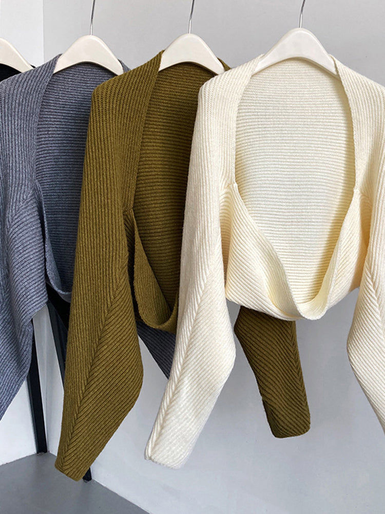 Thumbnail: Touka Knitted Shrug Scarf - Gray