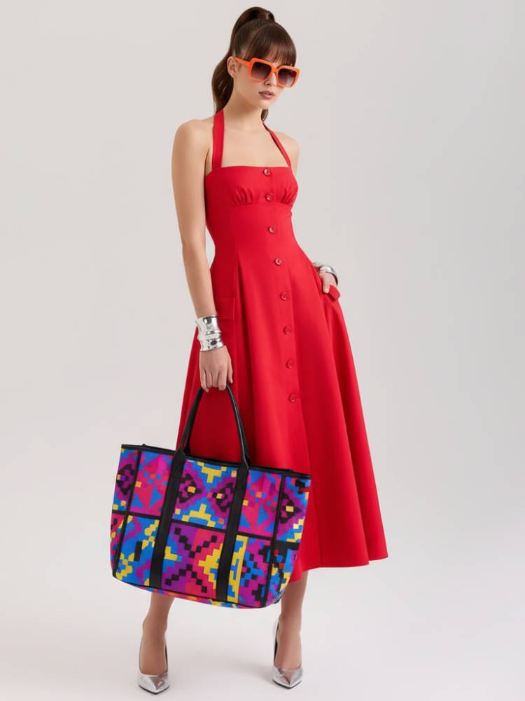 Fitted V-Neck Halter Dress