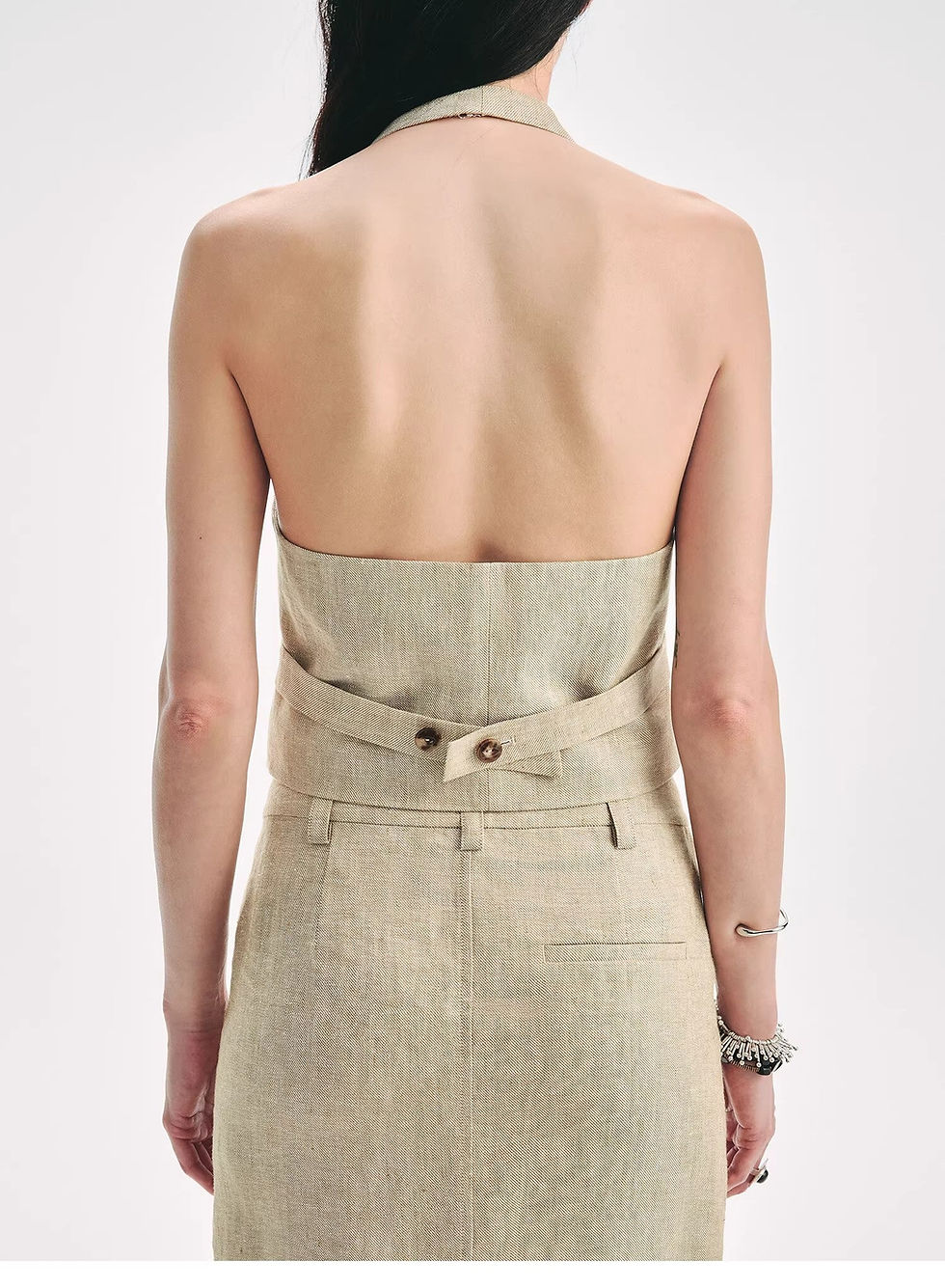 Thumbnail: Retro Linen V-Neck Halter Vest and Fishtail Hip Skirt Set"Old Money Weekly"
