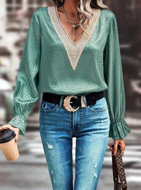 Thumbnail: Long Sleeve v Neck Blouse