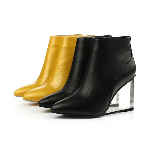 Thumbnail: Fashion Leather Women Clear High Heel Ankle Boots