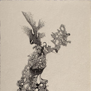 Série Bublinky, intuitivní kresba kaligrafickým perem na ručním papíru od Hany Pospíšilové.