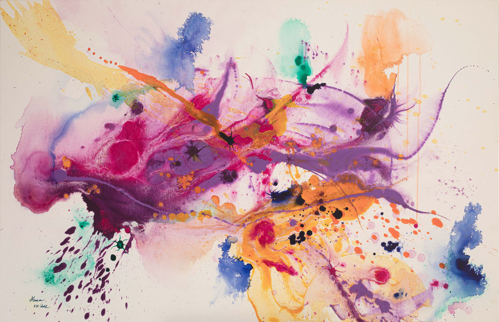 Pod hladinou vědomí, intuitivní malba, akryl na plátně od Hany Pospíšilové.