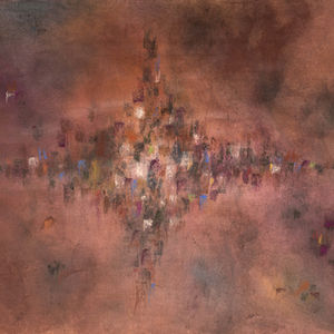Město, intuitivní malba, suchý pastel na karton od Hany Pospíšilové.