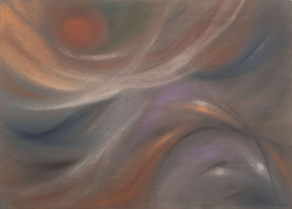 Beze jména 14, intuitivní malba, suchý pastel na karton od Hany Pospíšilové.