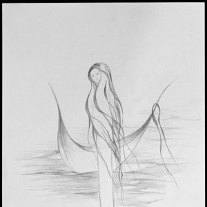 Poslední přívoz, intuitivní kresba tužkou od Hany Pospíšilové.