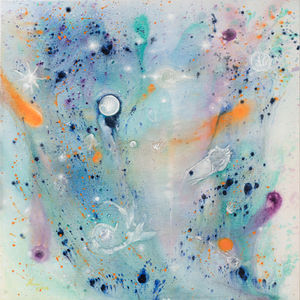 Prebiotická polévka, akryl na plátně, intuitivní malba Hany Pospíšilové