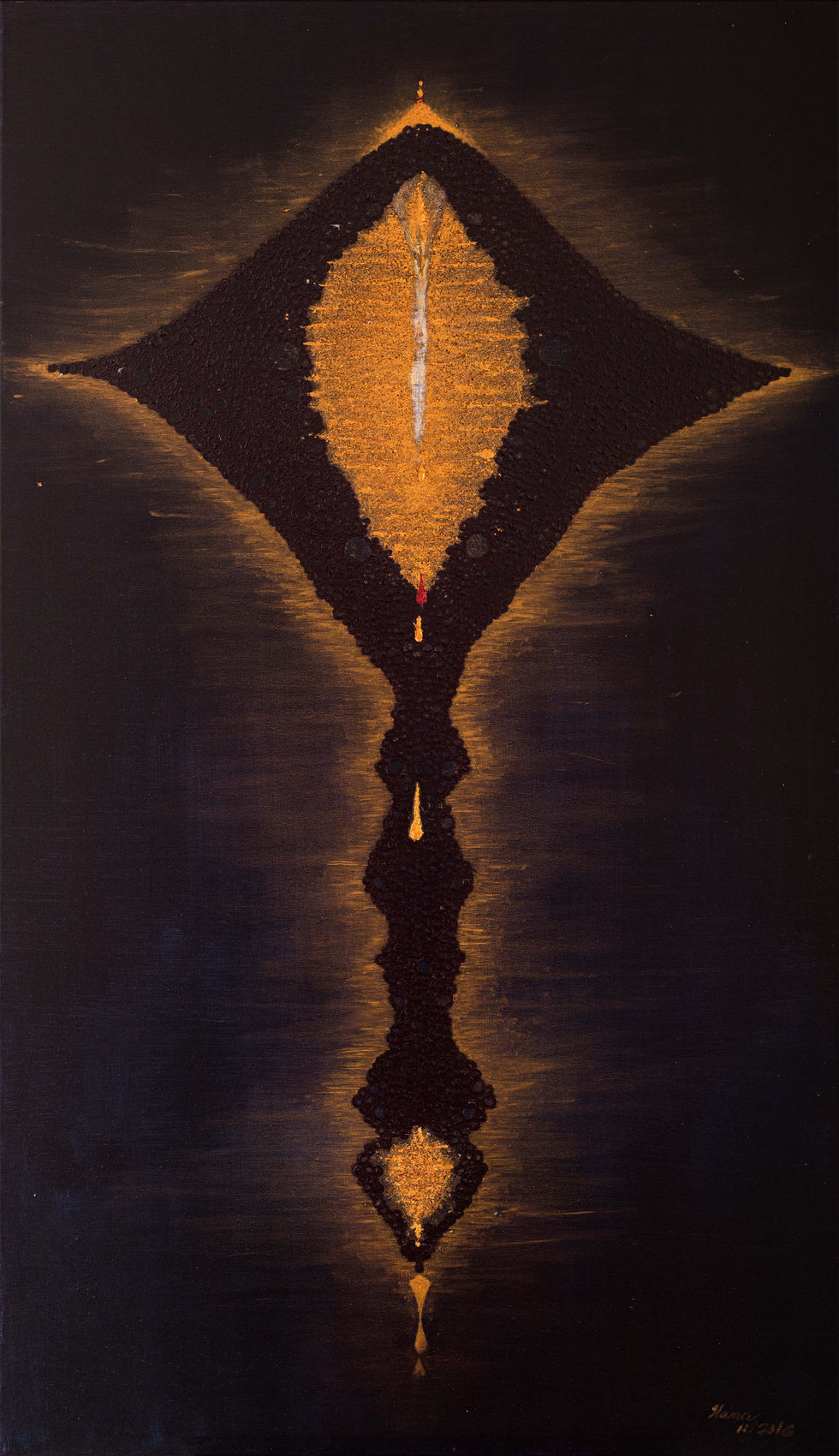 Totem, intuitivní malba, akryl na plátně od Hany Pospíšilové.