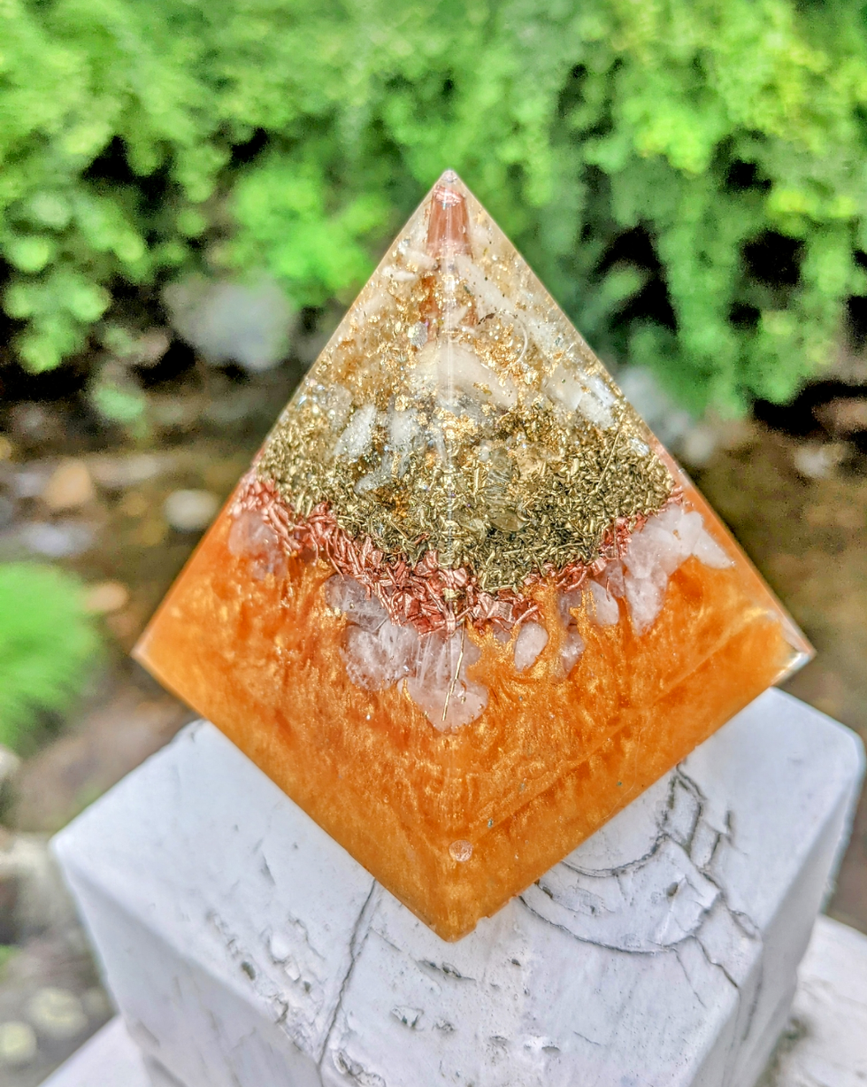 Thumbnail: Soul's Gold Orgonite Protection Pointy Crystal Pyramid (2.5" tall)