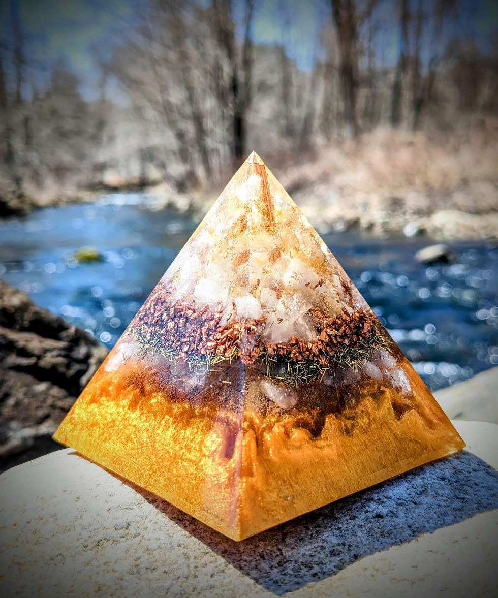 Thumbnail: Soul's Gold Orgonite Protection Pointy Crystal Pyramid (2.5" tall)