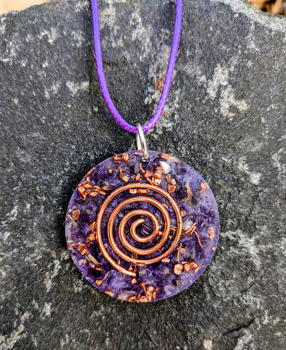 Thumbnail: NEW! Large Amethyst + Purple Petals Orgonite EMF Protection Medallion