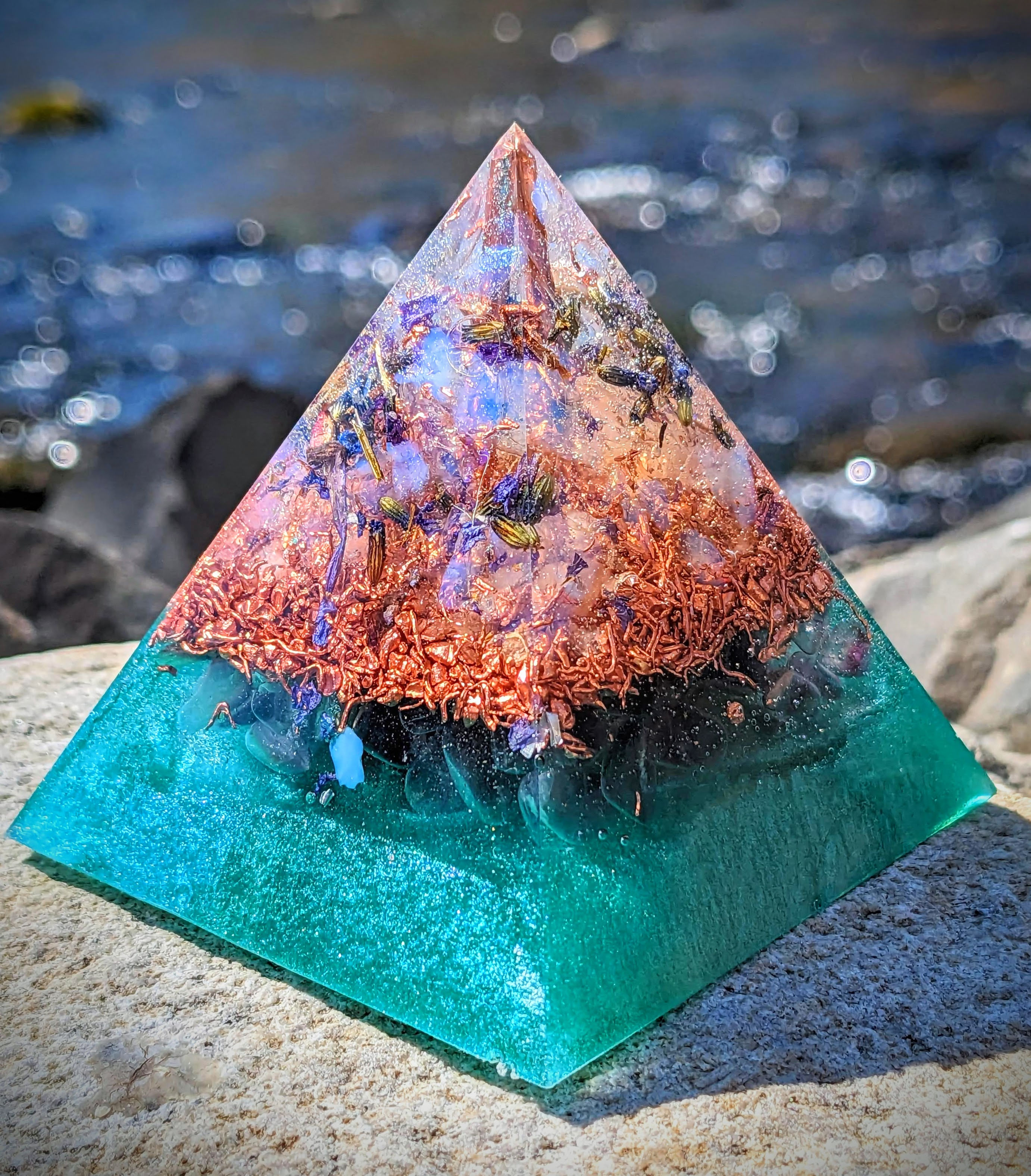 NEW! Tall 'Healing Waters' Orgonite Pointy Crystal Pyramid (2.5" Tall)