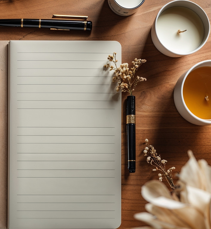 A calm desk atmosphere with a book for writing.jpg