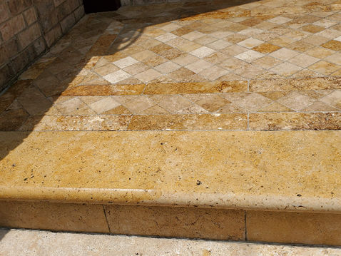 Stone steps with diamond pattern tile