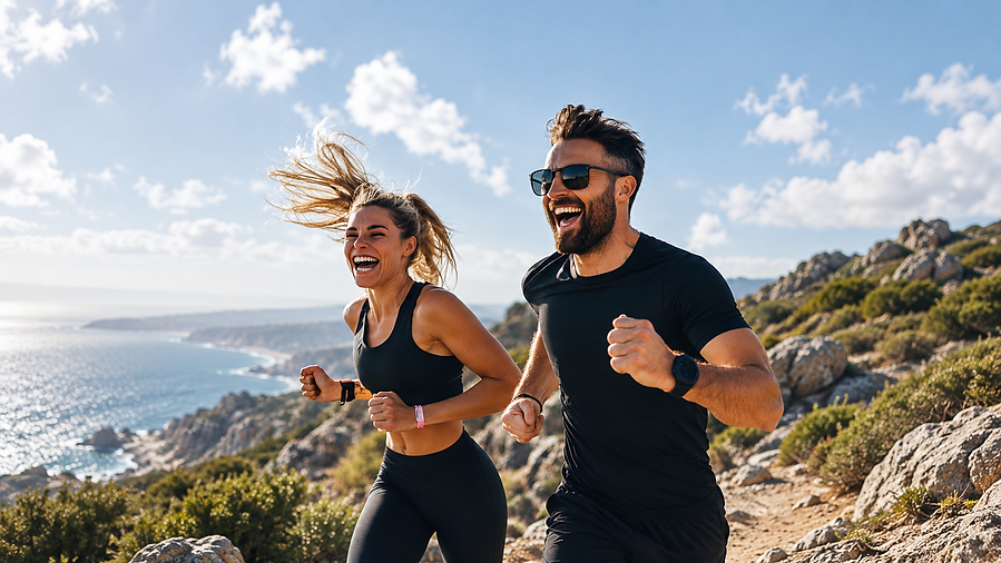 Laughing Couple Running Along Coastal Trail.png