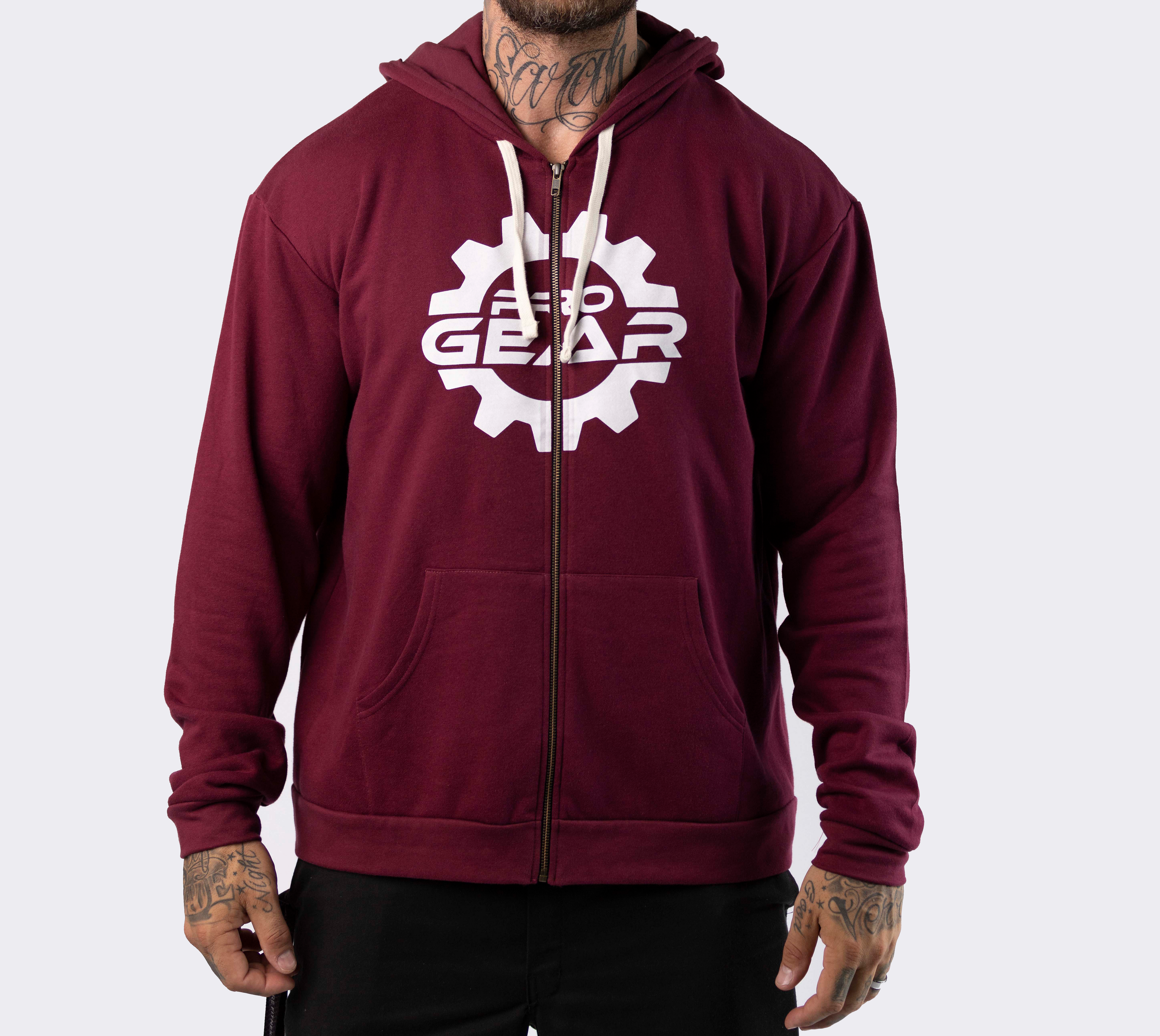 Maroon Zip Up Hoodie w/White Logo