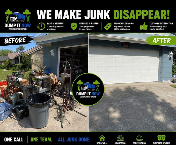 Junk removal before and after showing a cleared driveway.
