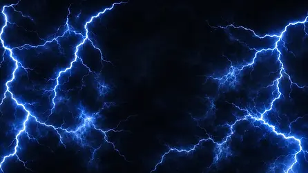 Blue lightning flashes in a dark, stormy sky.