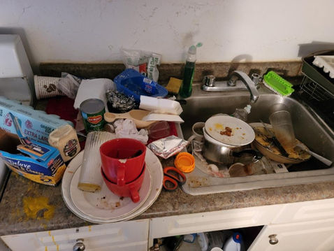 Extremely dirty kitchen sink and counter
