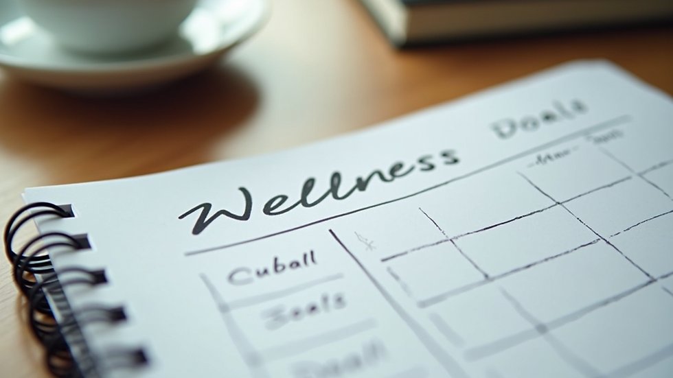 Close-up view of a planner with wellness goals written