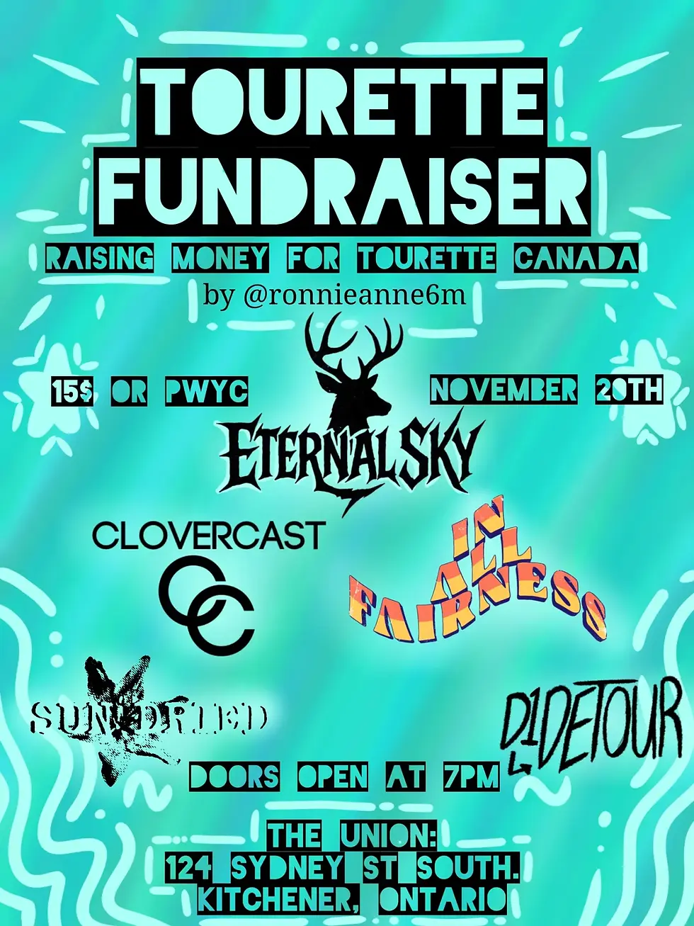 Tourrette Fundraiser with Eternal Sky, Clovercast, In All Fairness, Sundried, D1-Detour