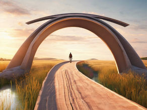 Someone walking across a bridge