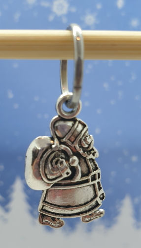 Thumbnail: Santa silver coloured metal charm with large ring on knitting needle