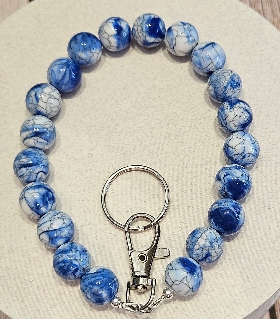 Thumbnail: marbled blue bead wrist strap keychain