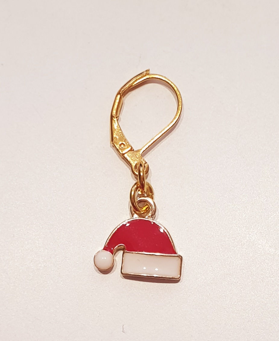 Thumbnail: santa hat enamel charm with gold coloured metal base with lever back clasp