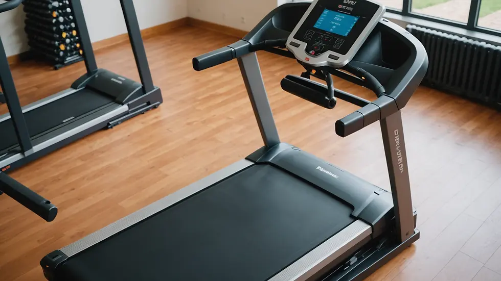 High angle view of a well-maintained treadmill in a home gym