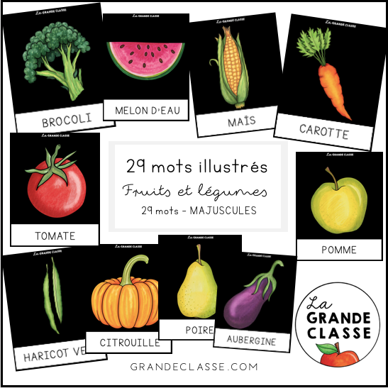 Mots illustrés fruits et légumes MEJUSCULES
