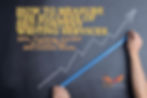 Person measuring an upward arrow drawn on a chalkboard with a blue ruler, symbolizing growth and success in SEO content writing services, with the JVG Digital Solutions logo.