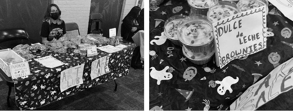 Art club members sale baked goods in TC to raise money for future events and opportunities.