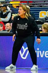 Head coach Chanda Rigby coaches the Trojans from the sidelines as they take on Arkansas State at the Sun Belt Conference, Brady Fitch photo