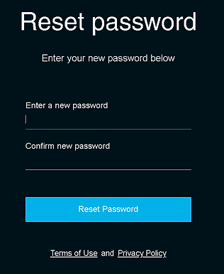 After clicking the Create New Password Link, the Reset password page will open. Create a strong password and confirm. Then click Reset Password