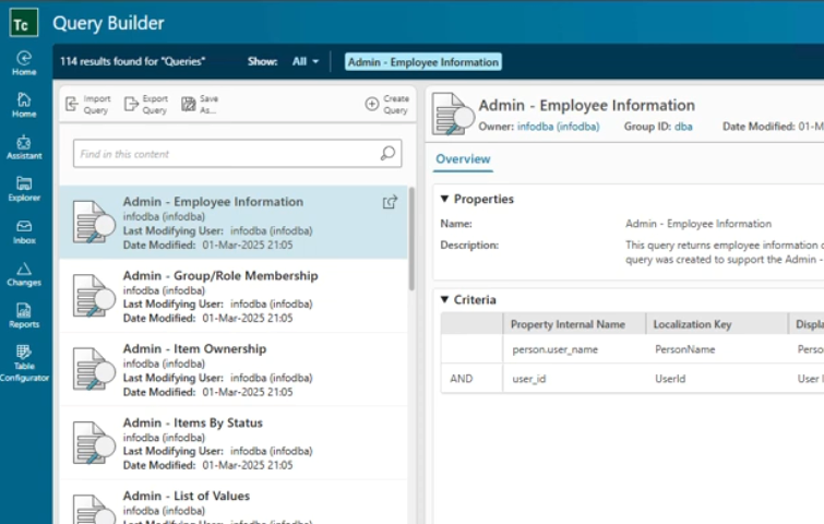 Teamcenter Query Builder UI in Active Workspace