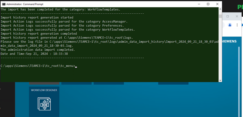 Administration data import utility, successful execution of the admin_data_import utility