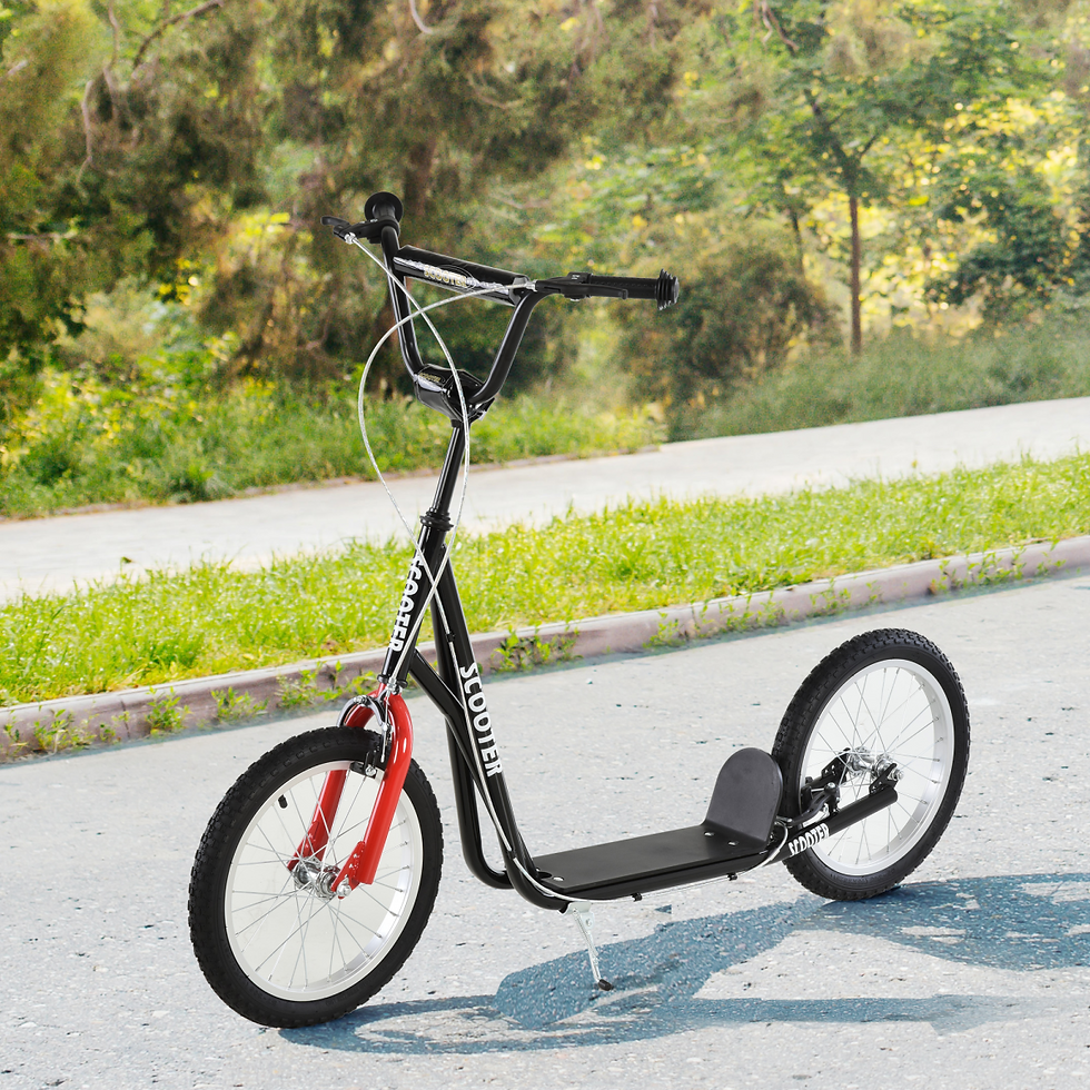 Thumbnail: 90-96cm Kids Kick Scooter Adjustable Handlebar Inflatable Wheels Black HOMCOM