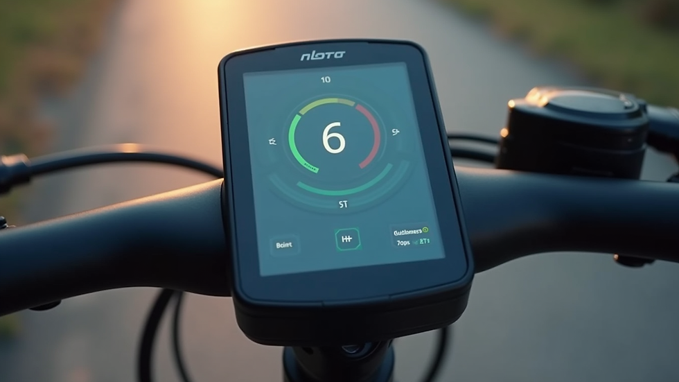 Close-up view of an electric bike dashboard showing speed and battery level