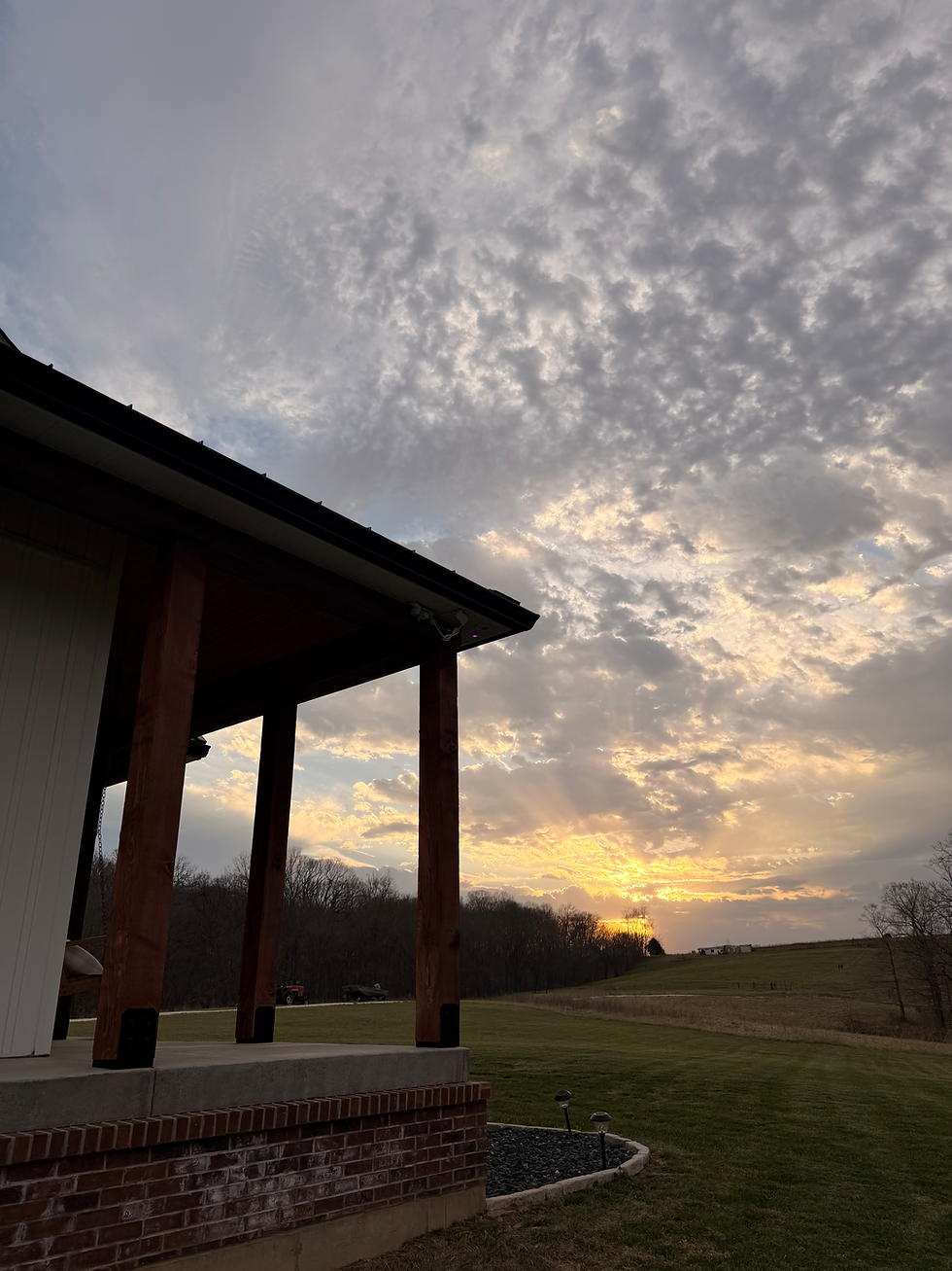 modern farmhouse front porch sunset