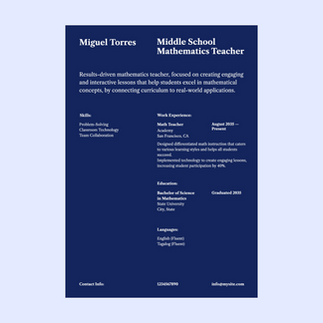 Classic Dark Teacher Resume