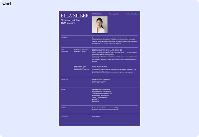 Elegant Dark Teacher Resume