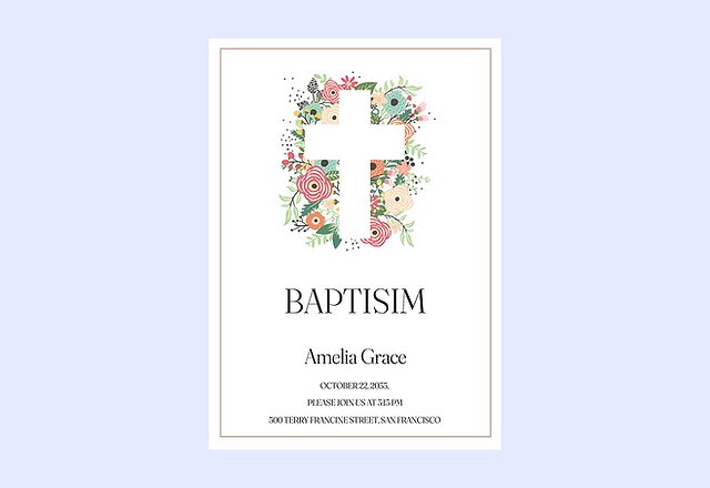 Classic Floral Baptism Invitation