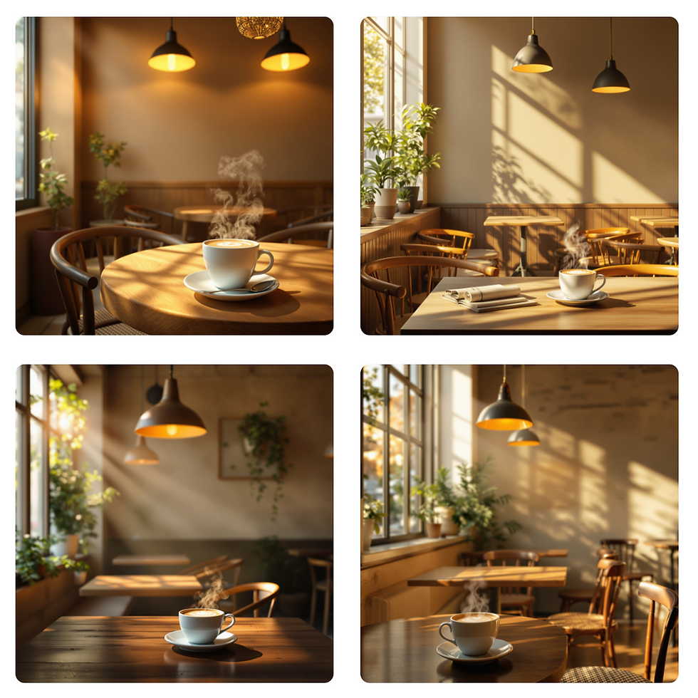Cozy indoor café AI photo prompt