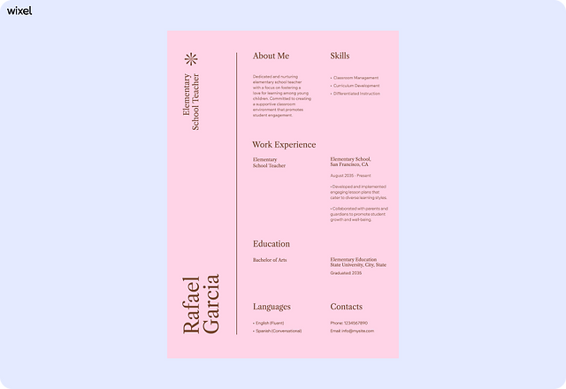 Minimalist Pastel Teacher Resume