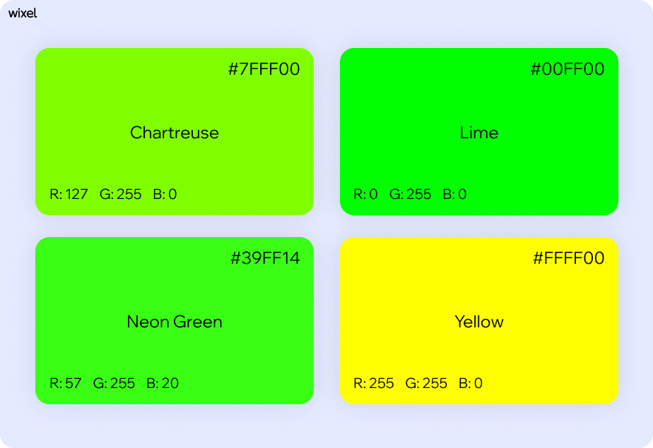 Example color combination palette: Citrus Energy with chartreuse, lime, neon green and yellow