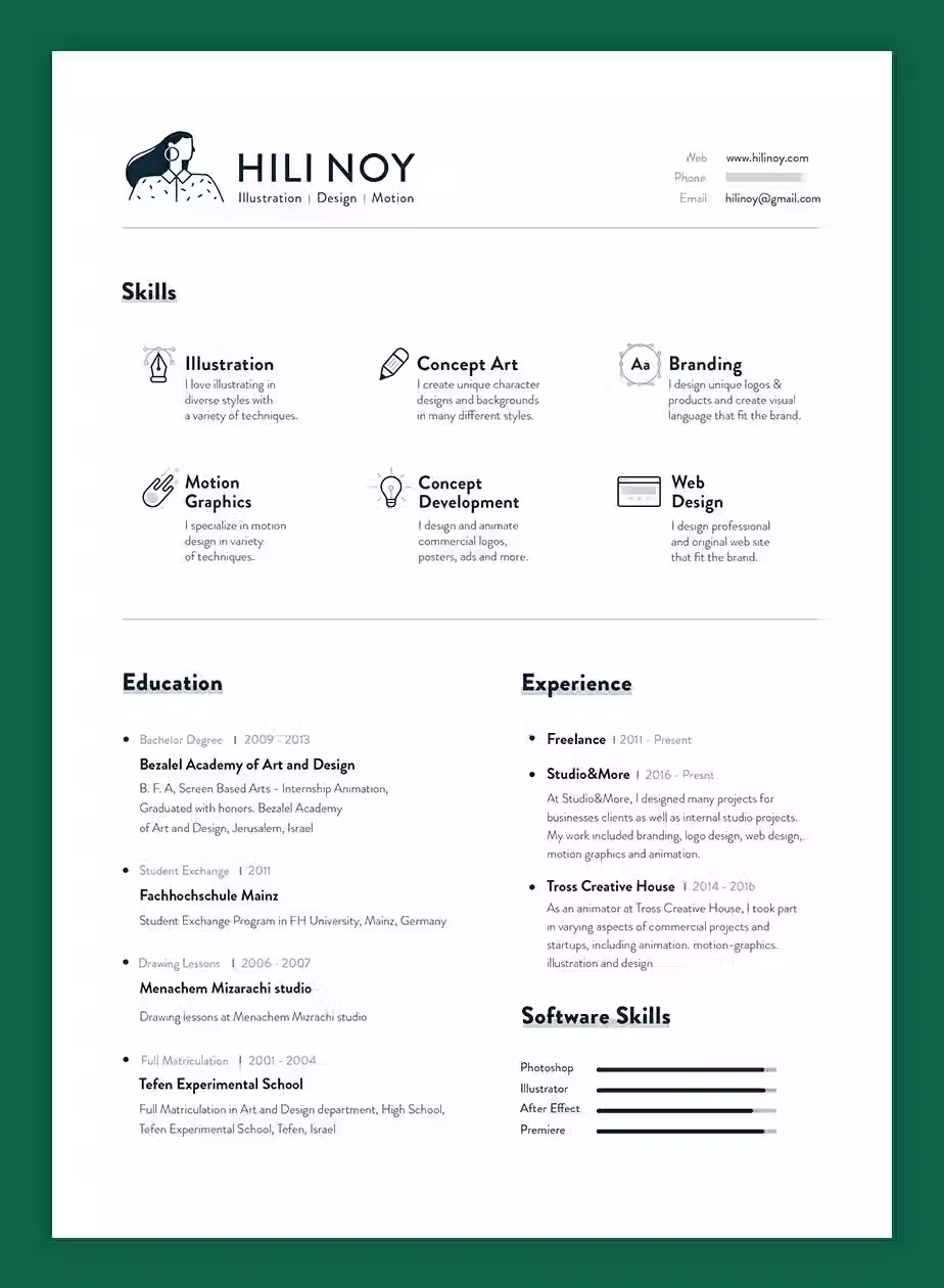 Graphic design resume example by Nili Noy