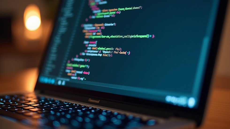 Close-up view of a laptop screen showing coding software