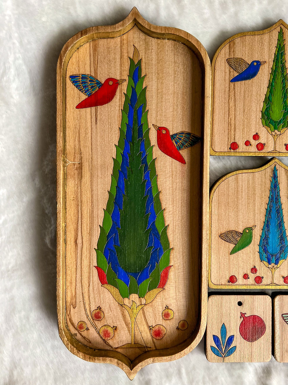 Thumbnail: Cypress & Song – Handpainted Tray and Coaster Set