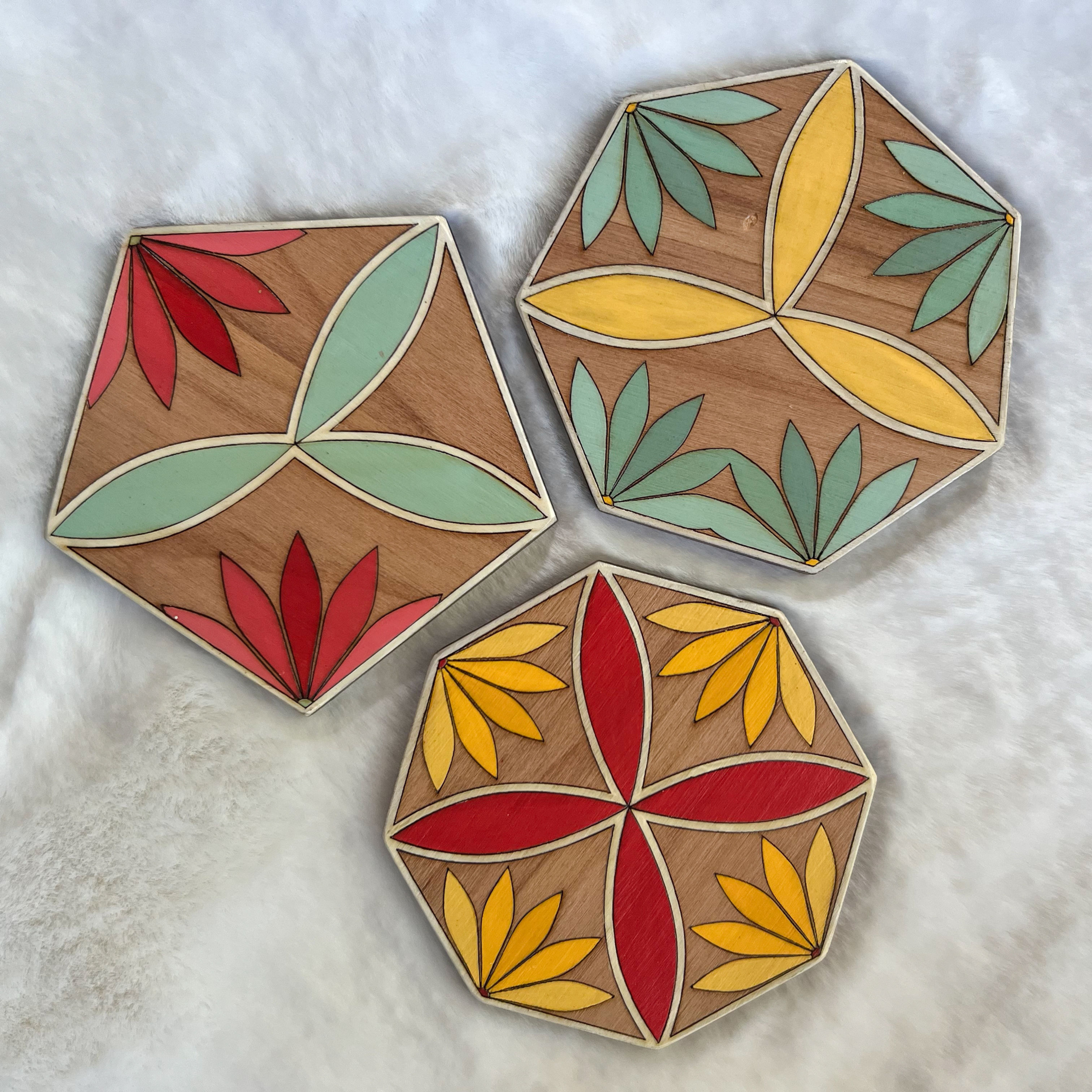 Tile Treasures – Geometric Bloom Coaster Trio